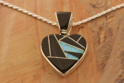 Calvin Begay Genuine Acoma Jet Sterling Silver Heart Pendant